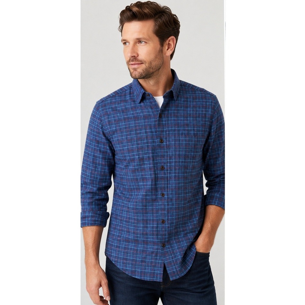 Untuckit Mens XL Flannel Shirt Blue Plaid Long Sleeve Cotton Button Down Pocket